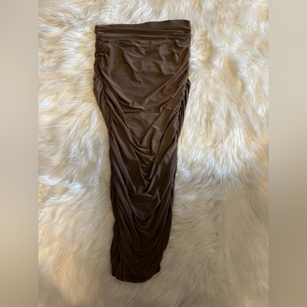 Elegant Brown Ruched Skirt
